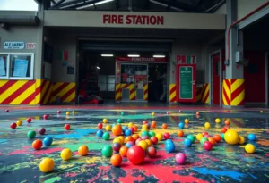 Colorful paint splatters at Jacksonville fire station
