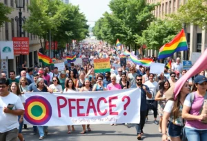 Participants marching in the Peace and Unity March in Jacksonville