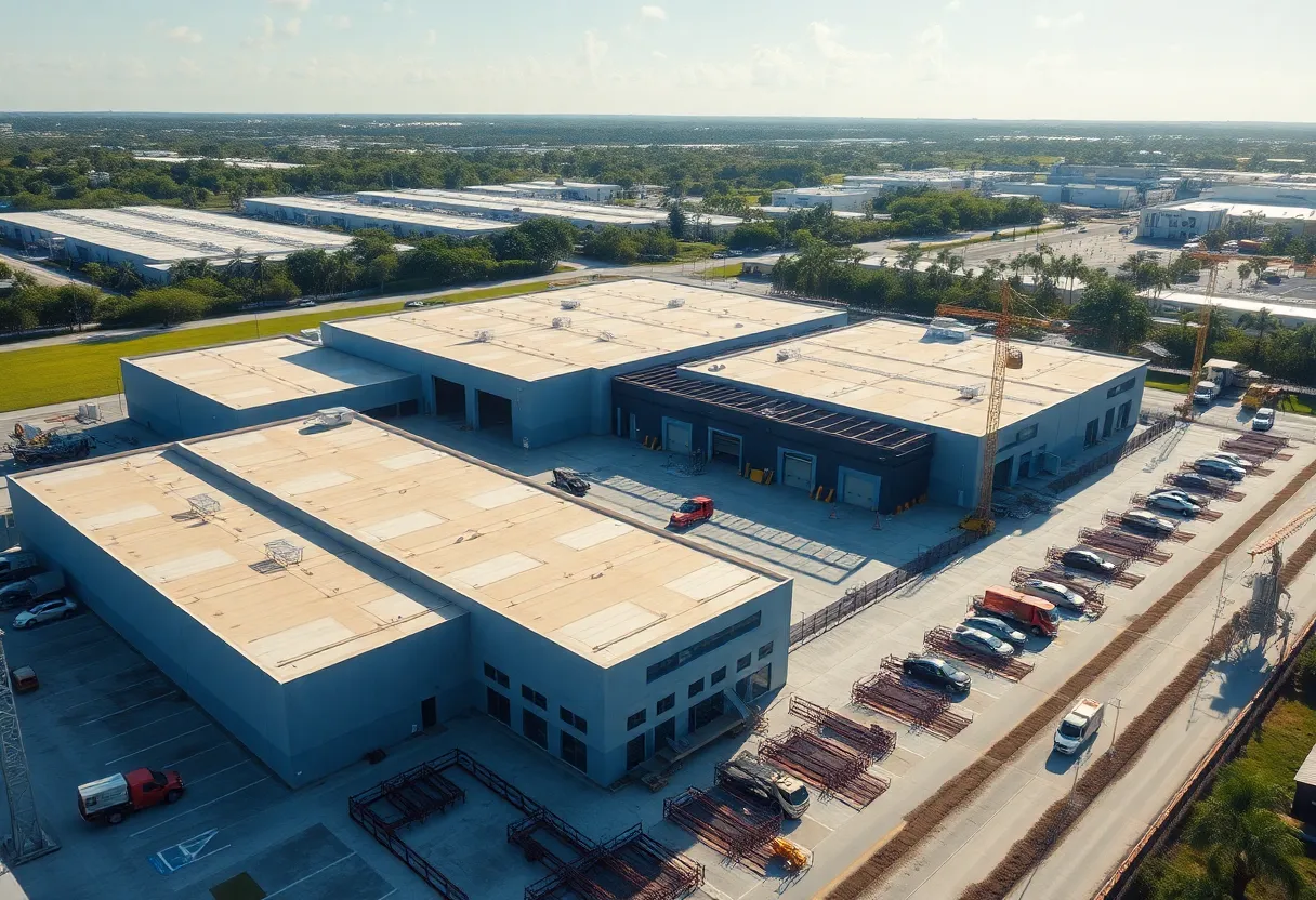 Construction of industrial warehouses in Pompano Beach, Florida.