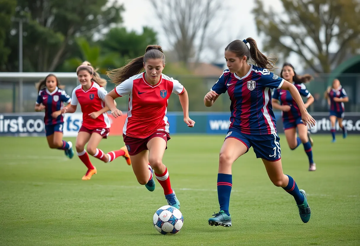 Girls soccer team playing a match in Ponte Vedra