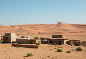 A landscape view of Ras Ein el-Auja depicting Bedouin homes and nearby settler construction.