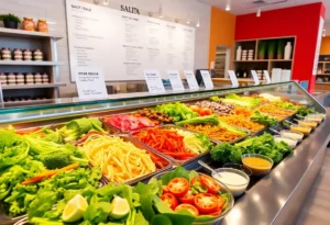 Interior view of Salata Salad Kitchen showcasing the fresh salad ingredients.