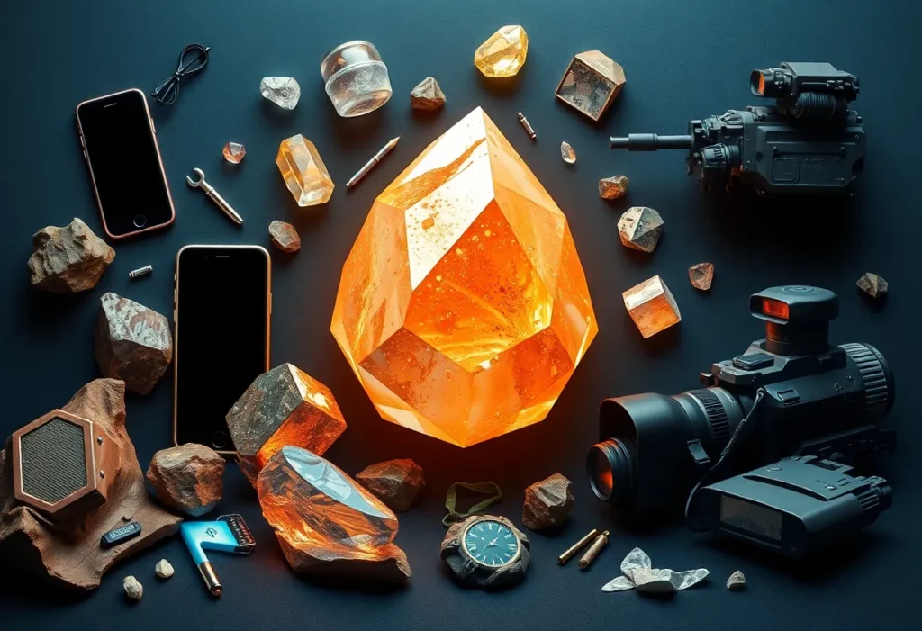 Illustration of critical minerals used in technology and defense applications