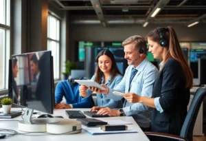 Team of IT experts providing support services in an office