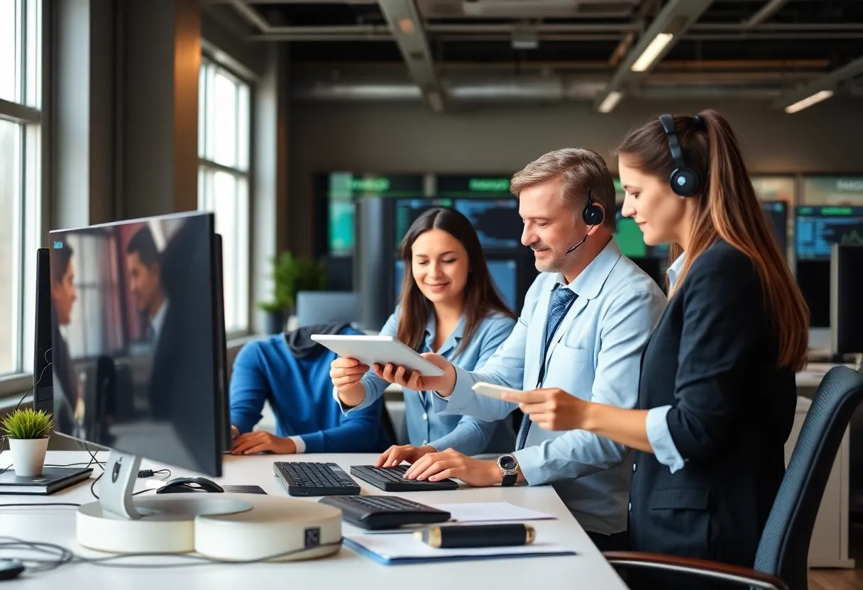 Team of IT experts providing support services in an office