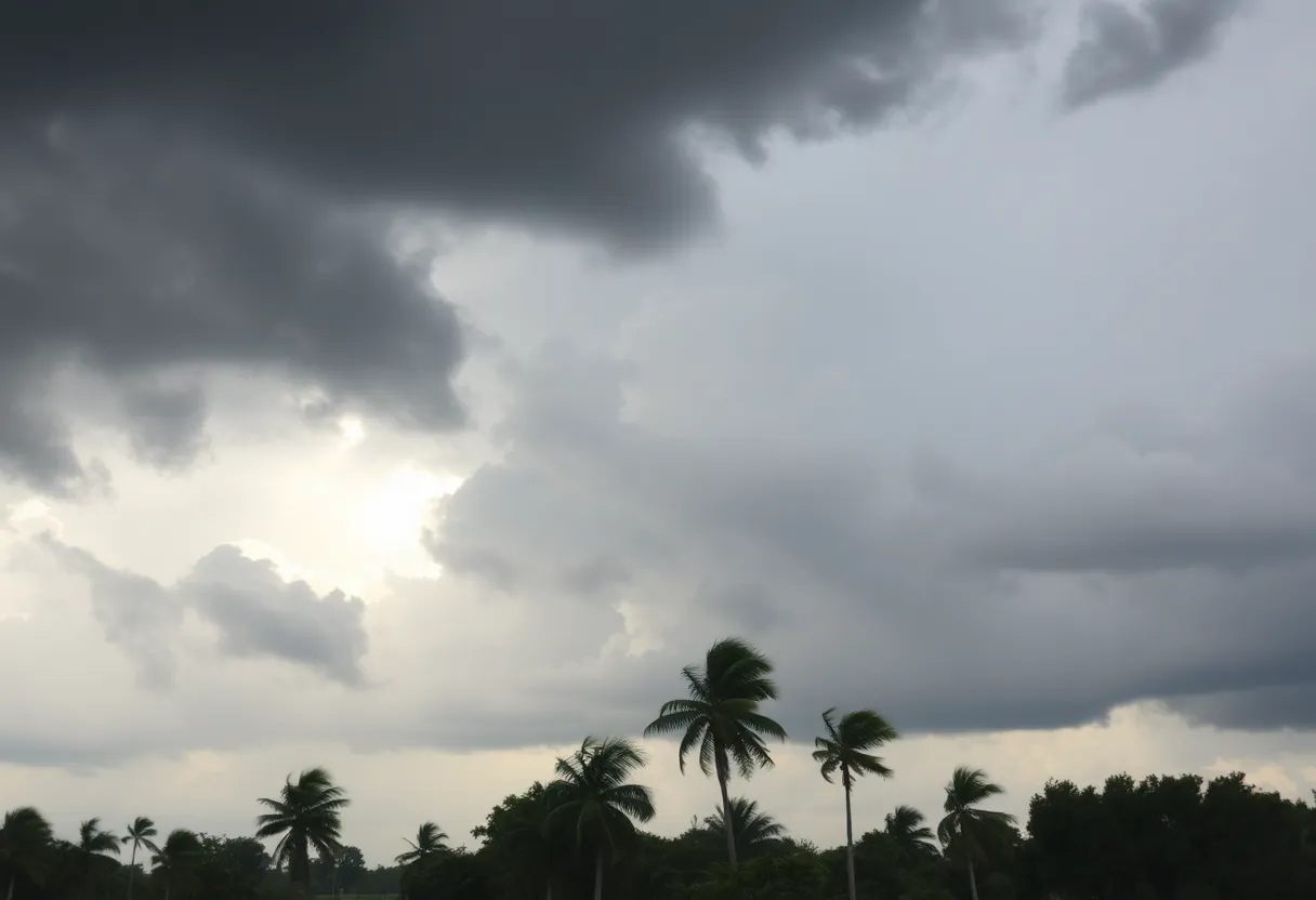 Dark storm clouds over Florida landscape signaling severe weather