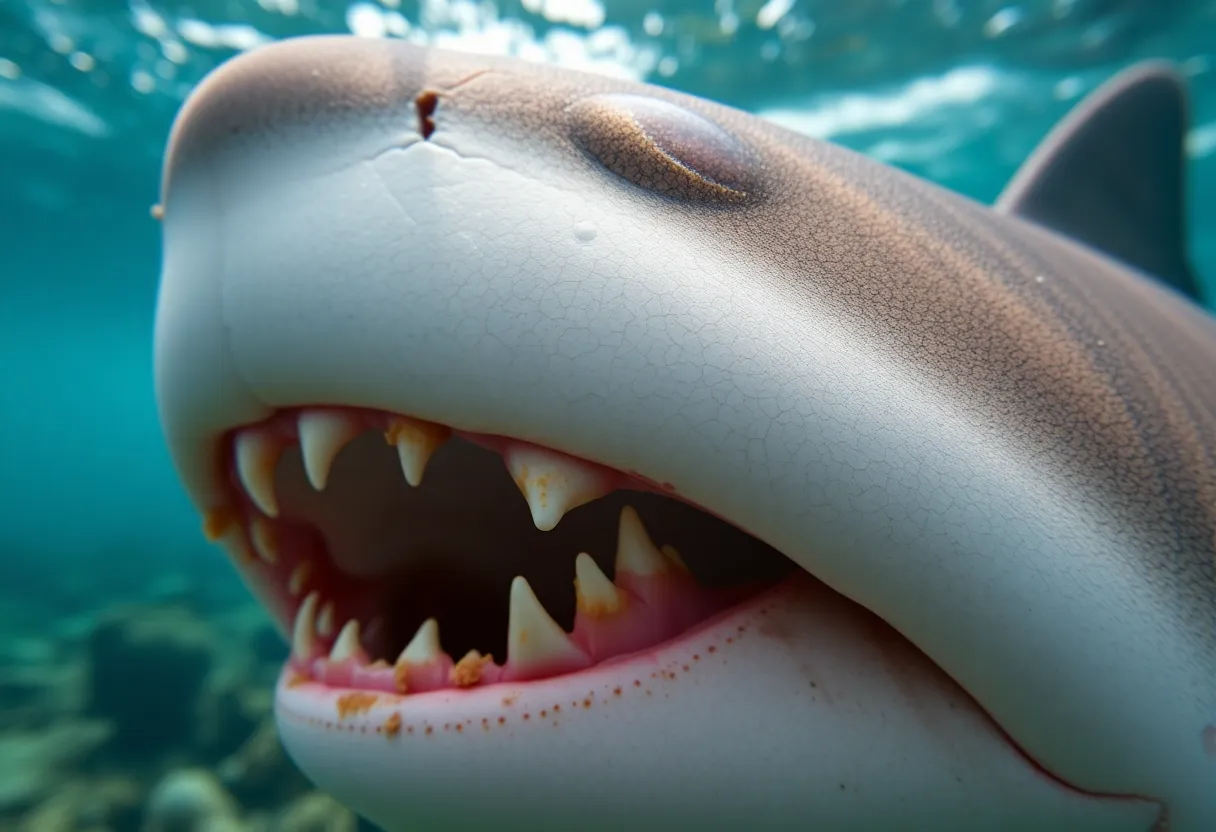 Blacktip reef shark teeth showing structural damage due to ocean acidification