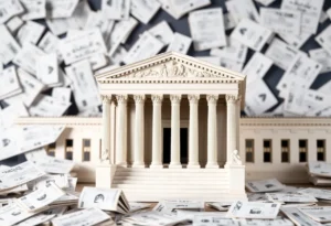 U.S. Supreme Court building with election symbols