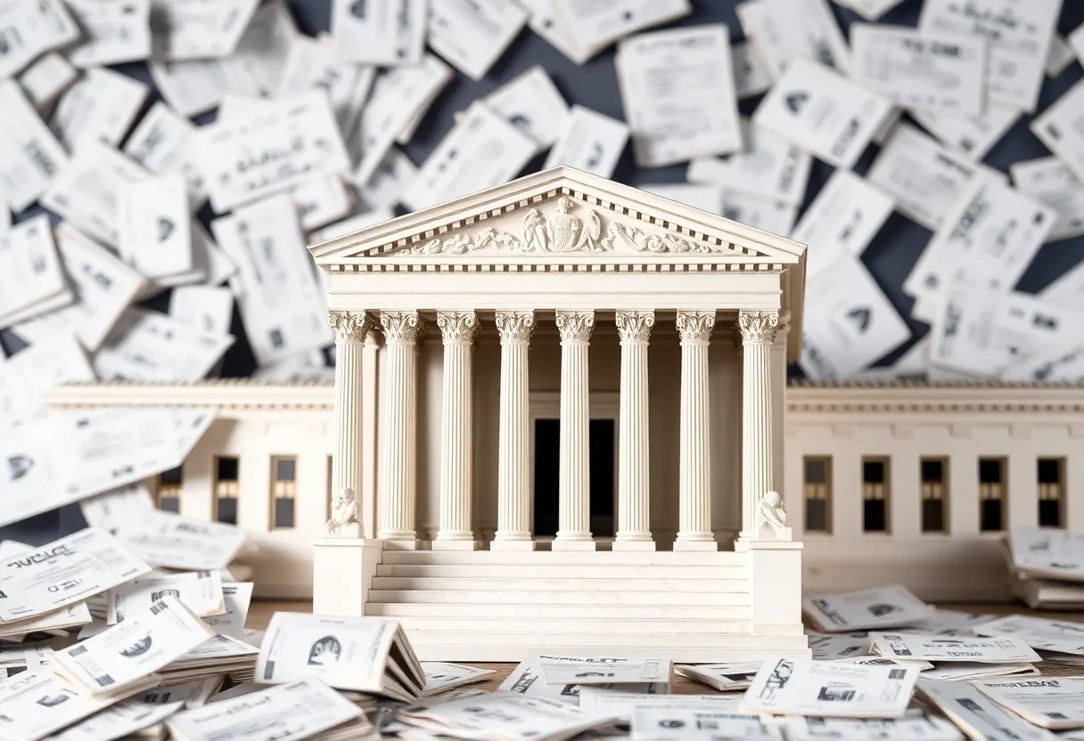 U.S. Supreme Court building with election symbols