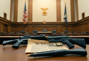 A courtroom discussing gun rights legislation