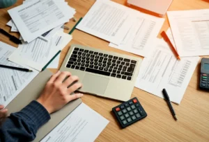 Person organizing tax documents for preparation