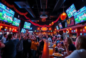 Fans cheering during the Team USA event at Top Dawg Tavern