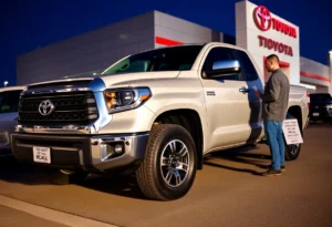 Toyota Tundra pickup truck at a dealership during the recall process.