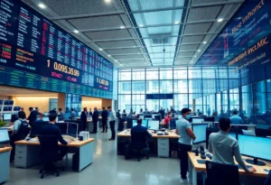 Office environment of Triumph Financial showing financial activity and innovation.