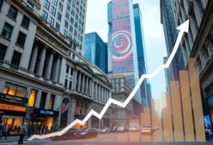 Financial district with major bank buildings representing strong earnings