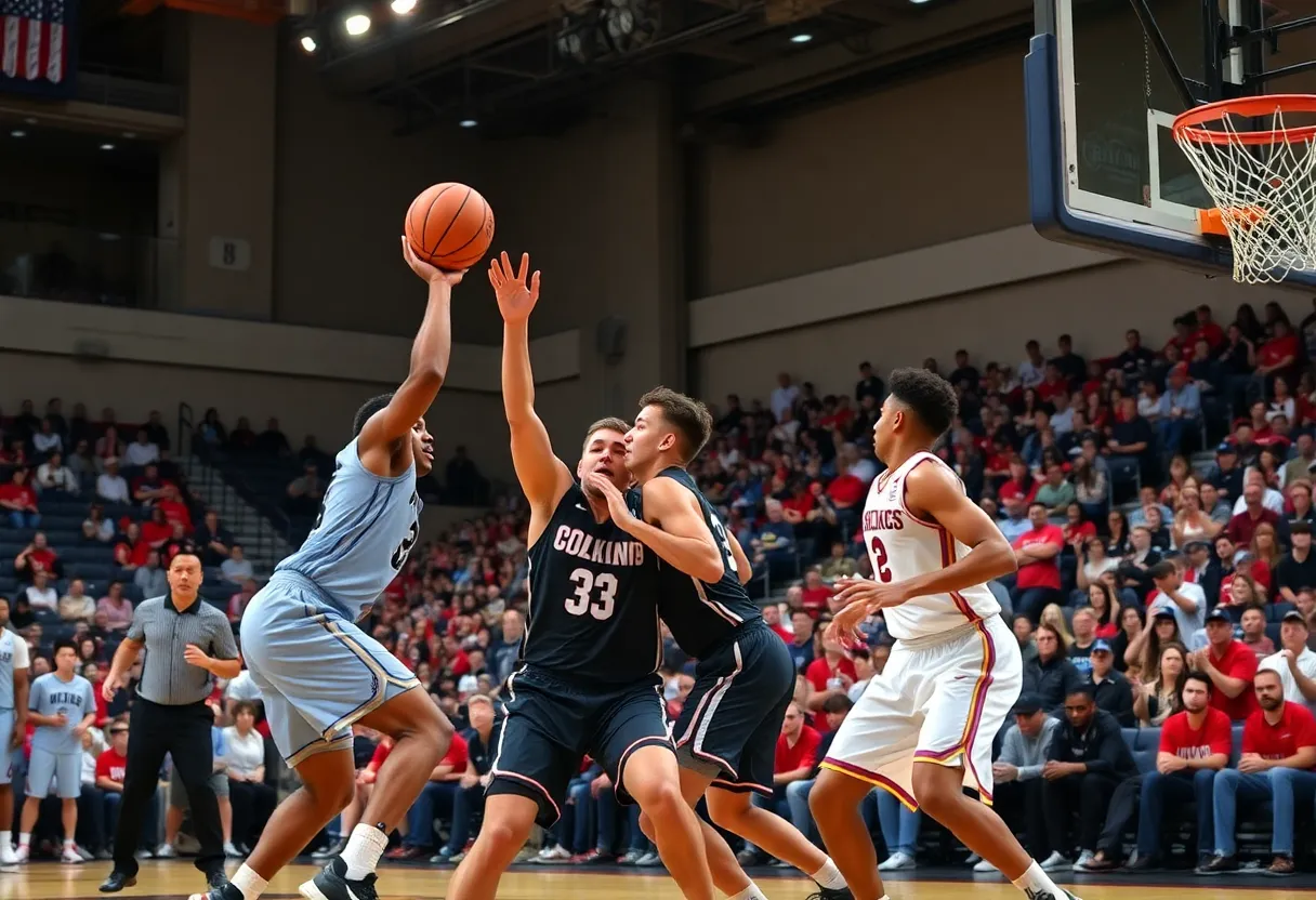 Virginia Cavaliers basketball players in action against Stanford Cardinal