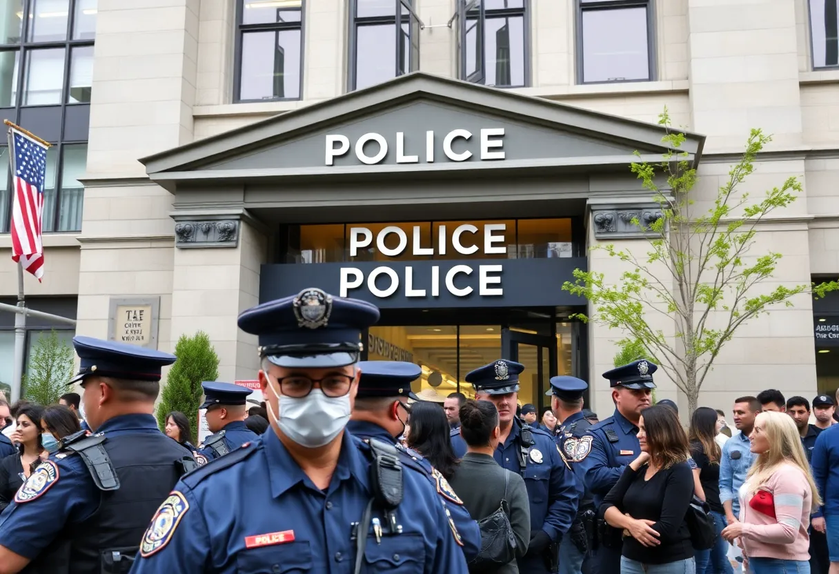Exterior view of West Midlands Police Headquarters with community engagement activities