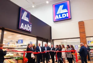 Ribbon-cutting ceremony at the opening of Aldi in Jacksonville.