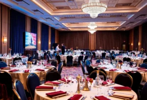 Award ceremony celebrating local business leaders