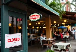 Closed sign on Bahama Breeze restaurant