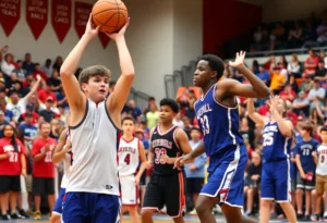 Bolles Bulldogs celebrating victory in a basketball playoff game.
