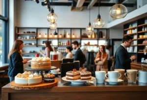 Interior of Cafe 99 with coffee selections and pastries