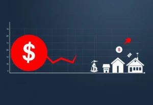 Graph showing declining approval rating with economic icons