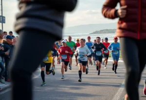 Runners participating in the DONNA Marathon in cold weather