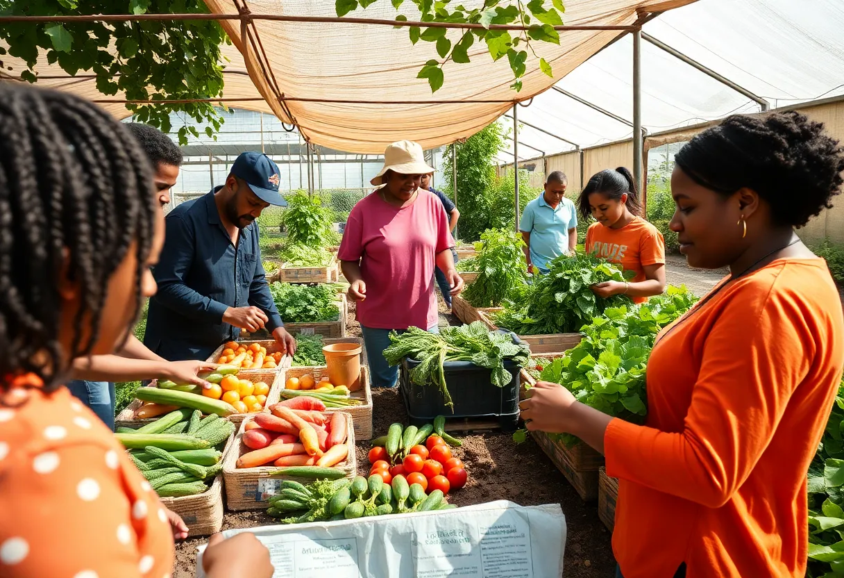 Community members participating in agricultural training at Eartha's Farm & Market.