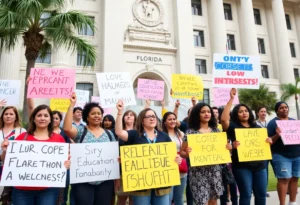 Education advocates rallying against the Schools of Hope law in Florida
