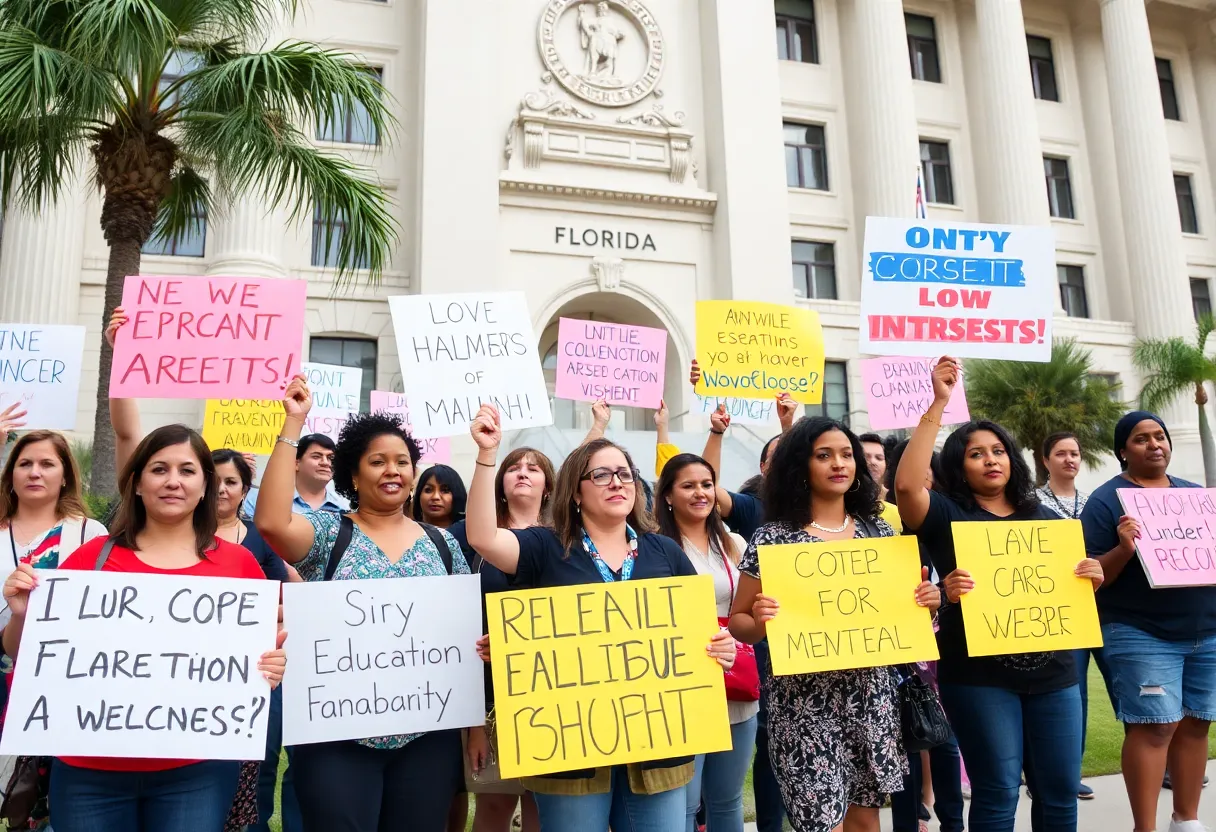 Education advocates rallying against the Schools of Hope law in Florida