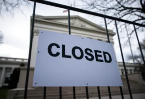 Closed government building representing job report delays due to shutdown