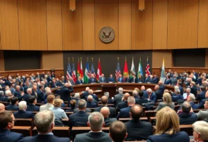Governors gathering in a conference hall depicting political tension