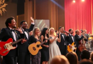 Diverse musicians celebrating at the Grammy Awards 2026