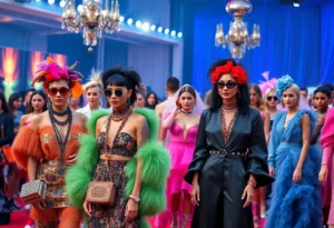 Artists showcasing vibrant fashion on the red carpet at the Grammy Awards