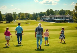 Families enjoying at a private golf club with green golf courses.