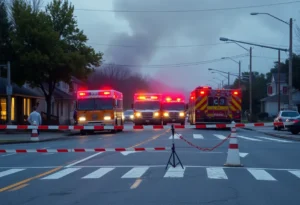 Fire incident at Isola Home store in Fernandina Beach with emergency vehicles present.