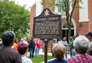 Community gathers for the unveiling of the civil rights marker at Mt. Ararat Baptist Church in Jacksonville.