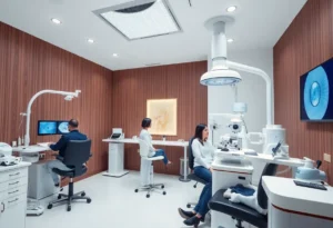Interior view of eye clinic with advanced technology for cataract surgery