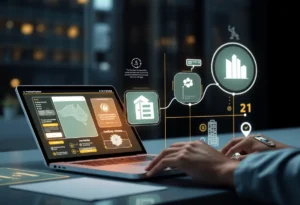 Illustration of a digital interface for permitting and planning.