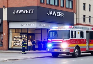 Firefighters responding to the explosion at a jewelry store