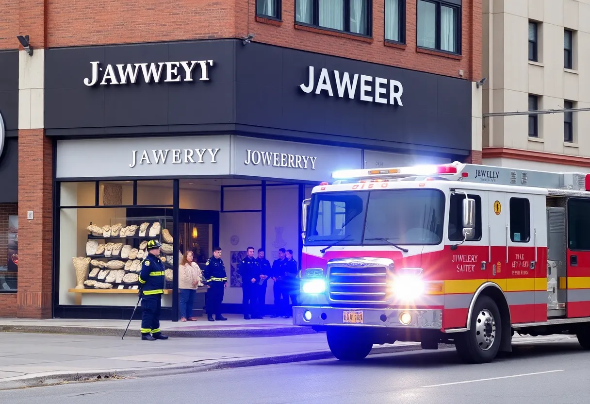 Firefighters responding to the explosion at a jewelry store