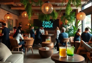 Interior view of Kava & Company Lounge with patrons enjoying beverages.