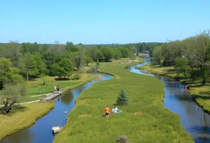 Scenic view of restored McCoys Creek with pathways and trees