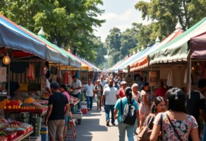 A lively street market showcasing vendors and community members in Jacksonville's Historic Eastside.