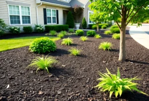 Mulch installation by American GroundPro in a landscaped garden