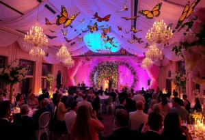 Gala honoring Mariah Carey at the MusiCares event with elegant butterfly decorations.