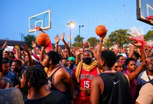 Fans celebrating during the NBA All-Star Weekend