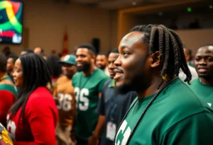 NFL Honors event atmosphere with attendees and performers.