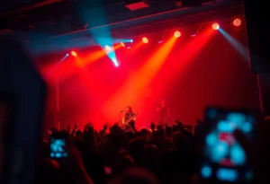 Nine Inch Nails performing live on stage with energetic crowd
